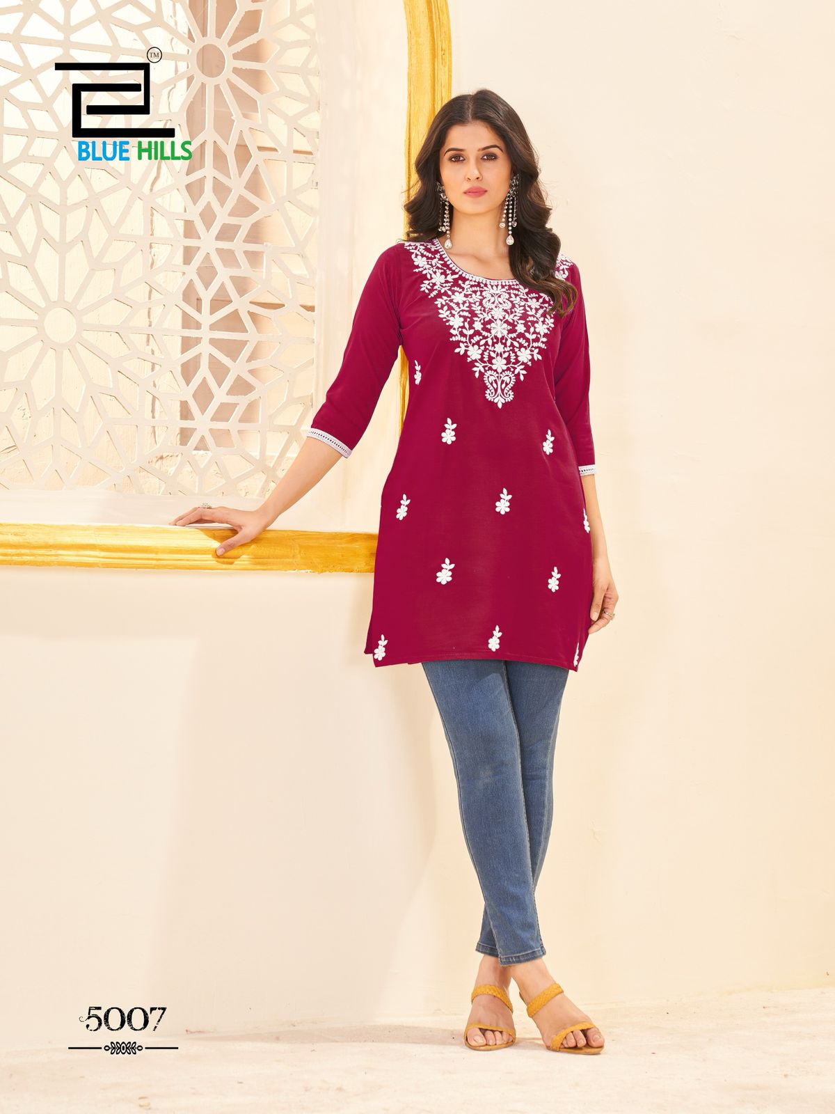 Amelia Vol 5 By Blue Hills Rayon Lucknavi Work Short Kurti Suppliers In India